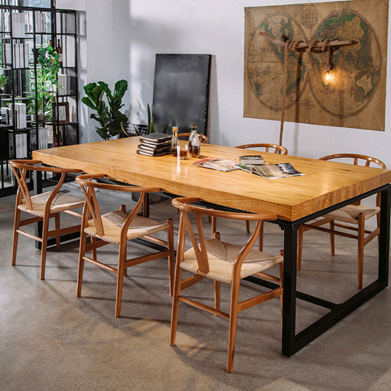 Solid Wood Top Dining Table Industrial Rectangle Table with Trestle Base