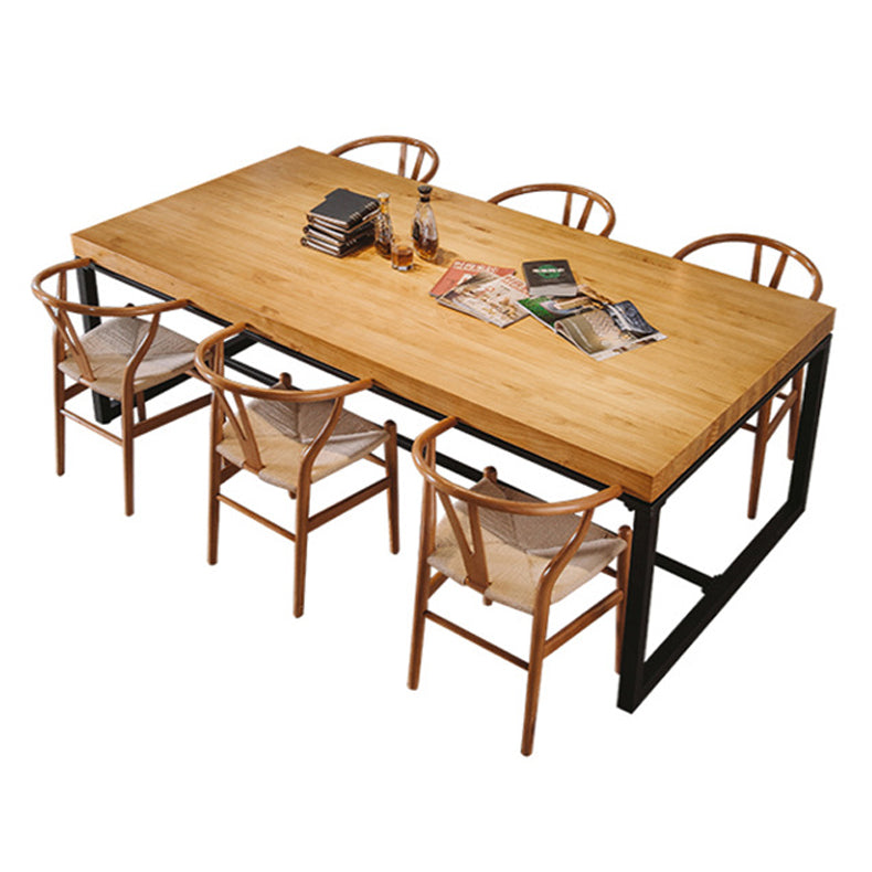 Solid Wood Top Dining Table Industrial Rectangle Table with Trestle Base