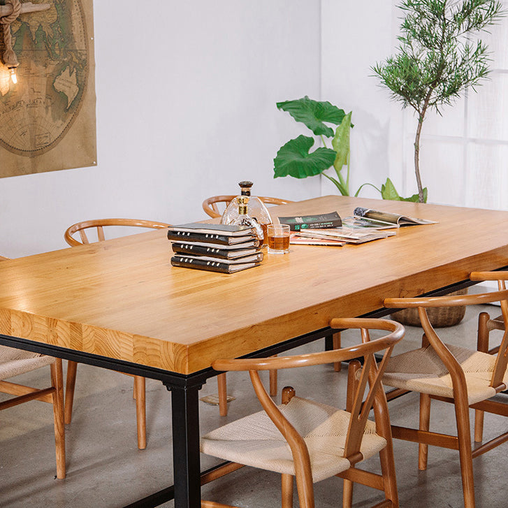 Solid Wood Top Dining Table Industrial Rectangle Table with Trestle Base