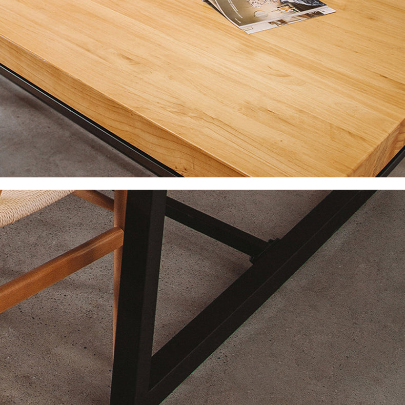 Solid Wood Top Dining Table Industrial Rectangle Table with Trestle Base