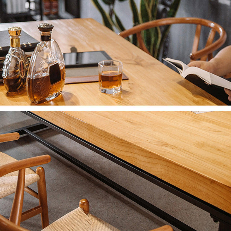 Solid Wood Top Dining Table Industrial Rectangle Table with Trestle Base