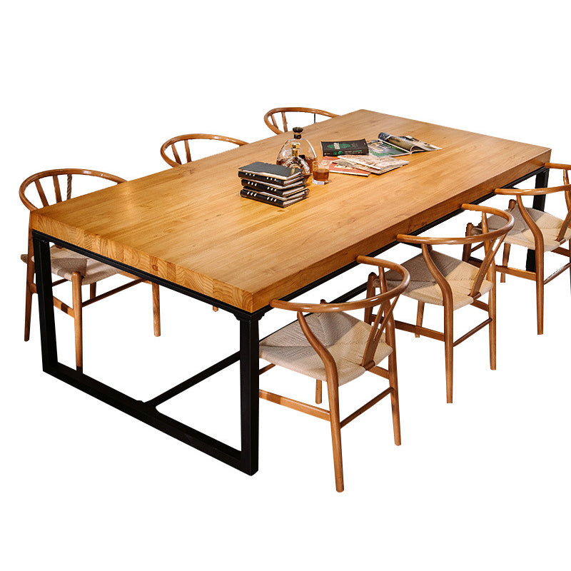 Solid Wood Top Dining Table Industrial Rectangle Table with Trestle Base