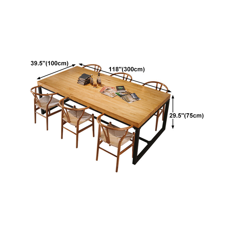 Solid Wood Top Dining Table Industrial Rectangle Table with Trestle Base