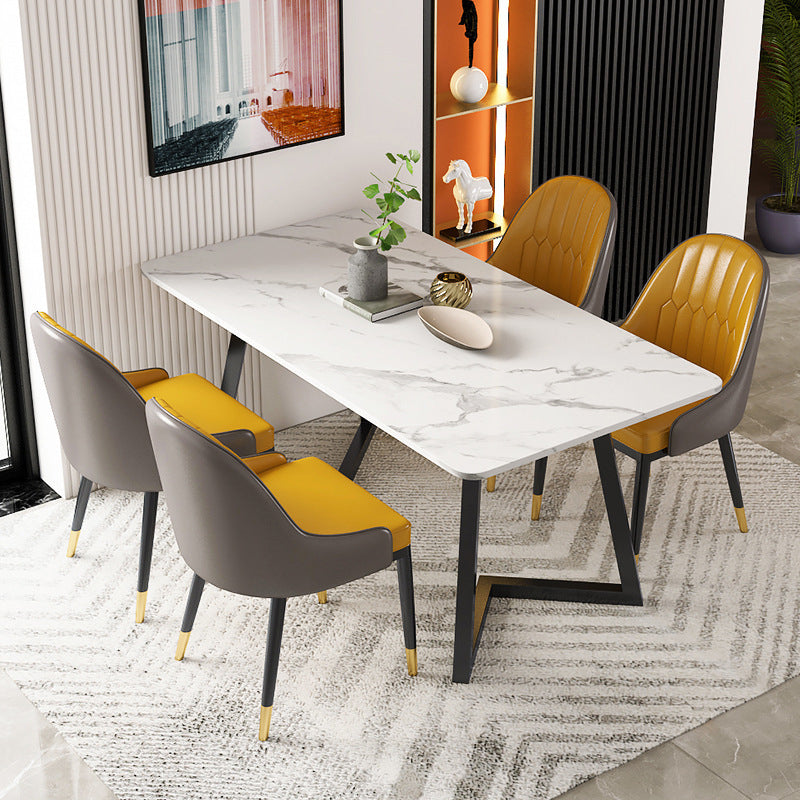 Stone Top Dining Table White Traditional Luxury Table with Sled Base