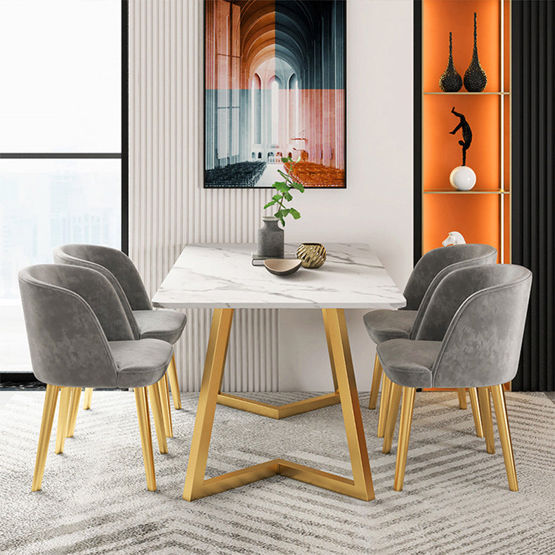 Stone Top Dining Table White Traditional Luxury Table with Sled Base