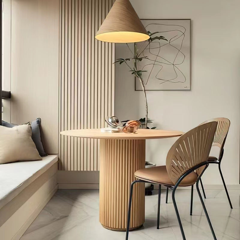 Modern Round Dining Table Pine Solid Wood Pedestal Dining Table in Natural