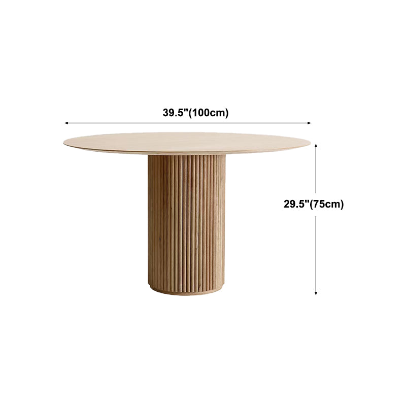 Modern Round Dining Table Pine Solid Wood Pedestal Dining Table in Natural