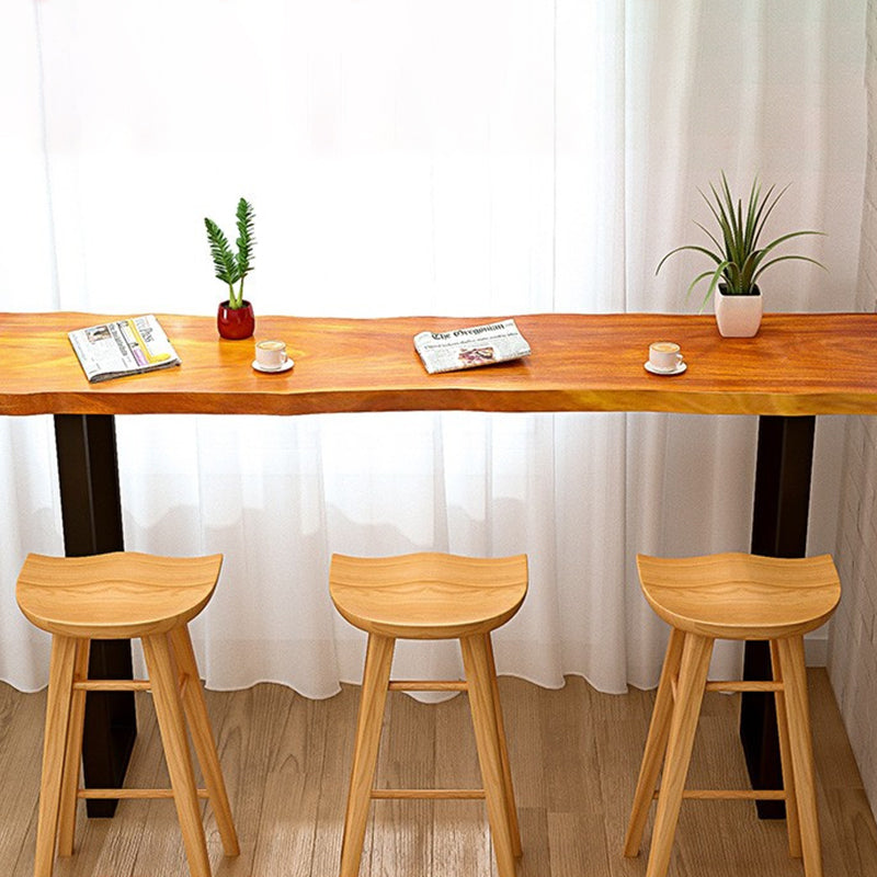 Modern Armless Counter Stool Wood Cafe Bar Stool with Wooden Seat and Pedal
