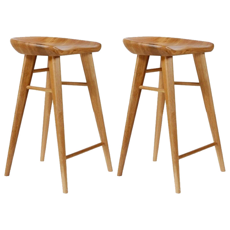 Modern Armless Counter Stool Wood Cafe Bar Stool with Wooden Seat and Pedal