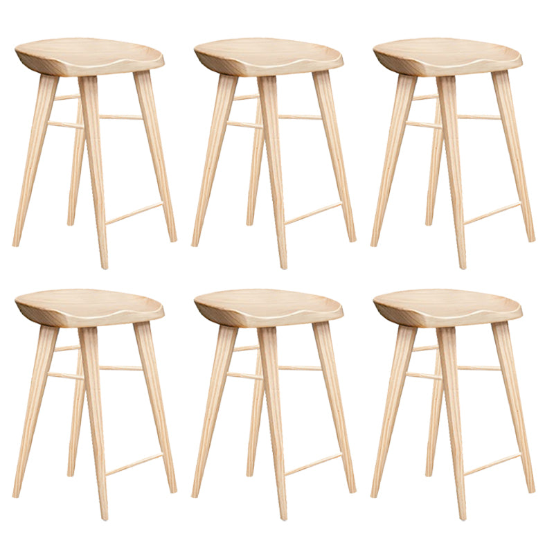 Modern Armless Counter Stool Wood Cafe Bar Stool with Wooden Seat and Pedal