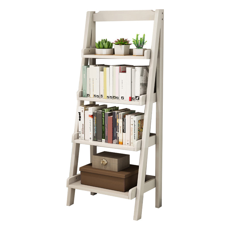 Rubber Wood Ladder Bookshelf Contemporary Open Bookcase for Home Office