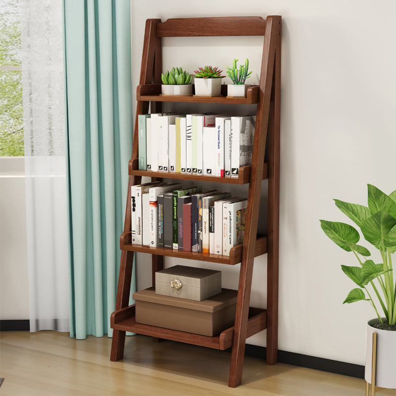 Rubber Wood Ladder Bookshelf Contemporary Open Bookcase for Home Office
