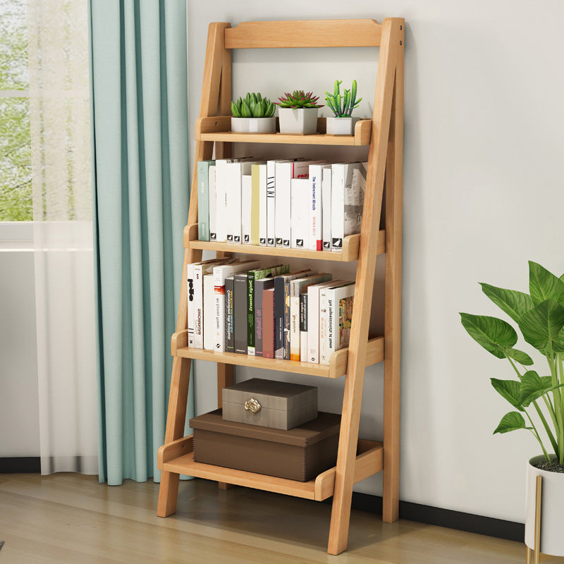 Rubber Wood Ladder Bookshelf Contemporary Open Bookcase for Home Office