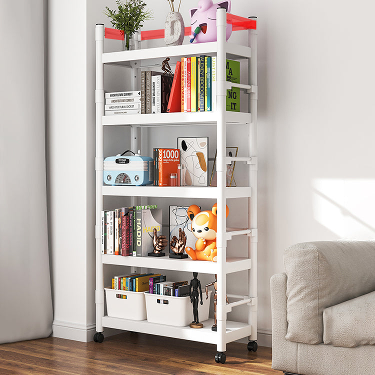 Industrial Style Metal Bookshelf Etagere Shelf Bookcase with Caster Wheels