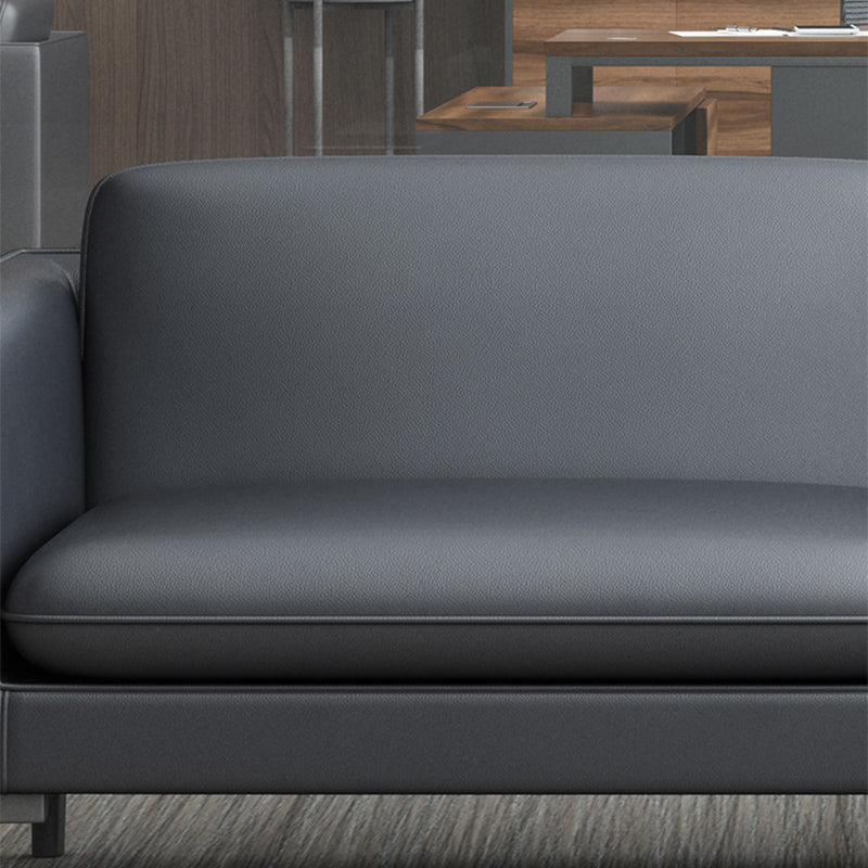 Glam Black Cushions Square Arm Genuine Leather Stationary Sofa