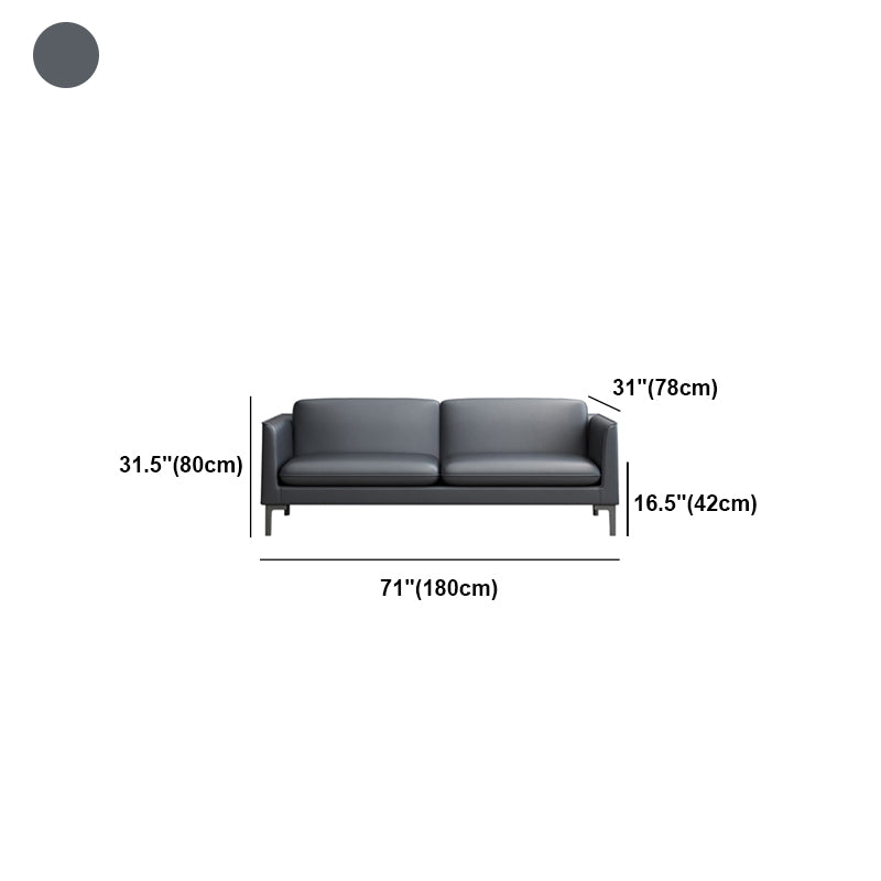 Glam Black Cushions Square Arm Genuine Leather Stationary Sofa