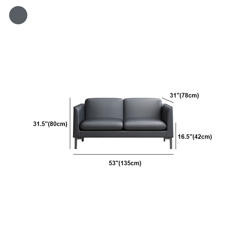 Glam Black Cushions Square Arm Genuine Leather Stationary Sofa