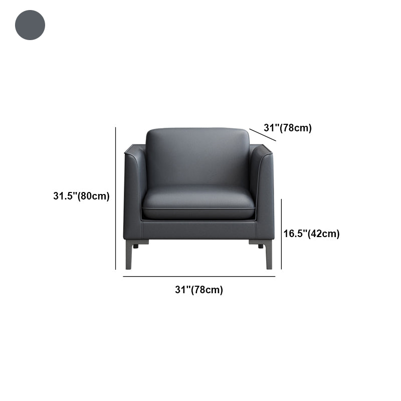 Glam Black Cushions Square Arm Genuine Leather Stationary Sofa