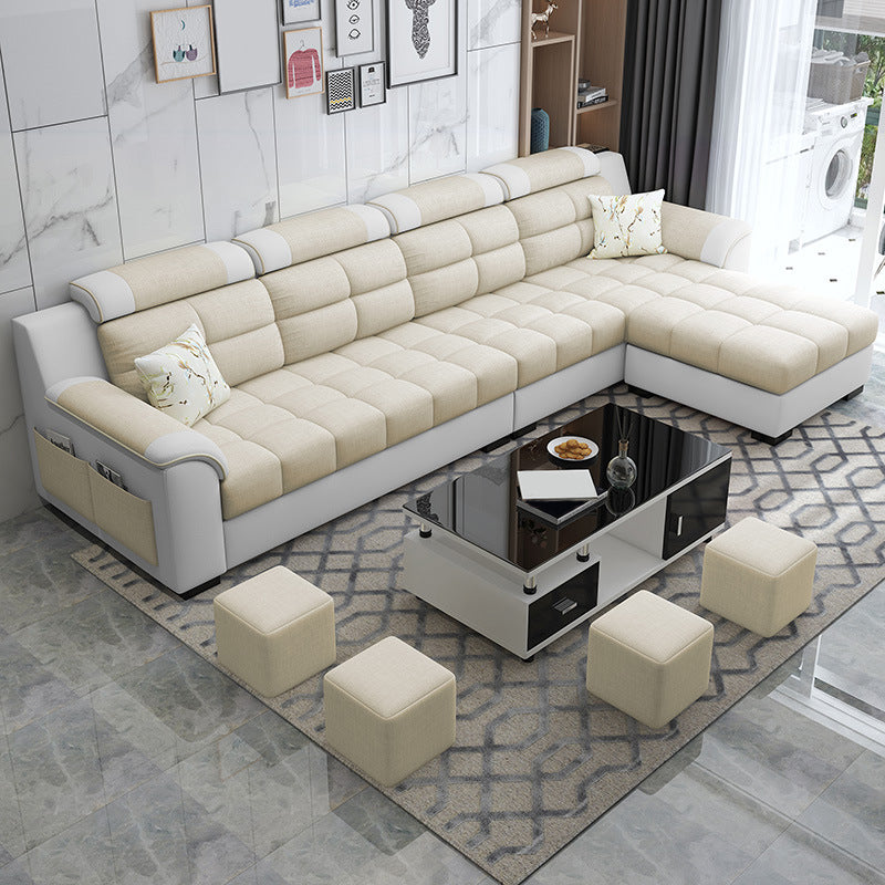 Sewn Pillow Back Sofa with Ottoman Included and Storage for Four People
