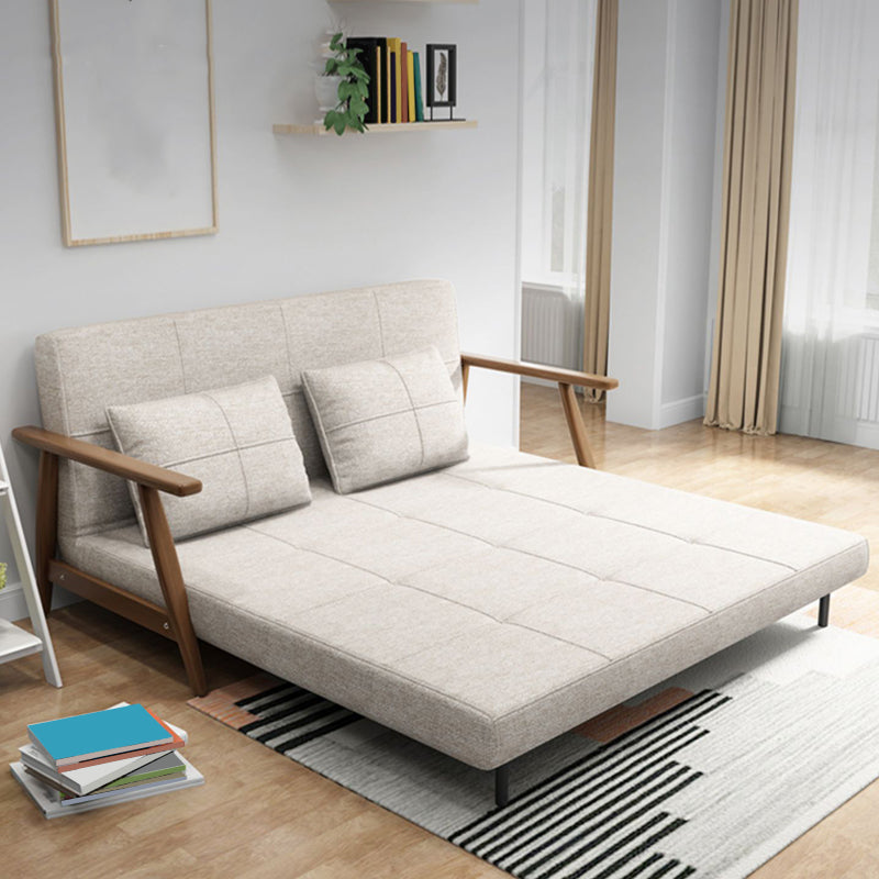 Convertible Cotton Blend and Faux Leather Modern Sofa Bed in Brown
