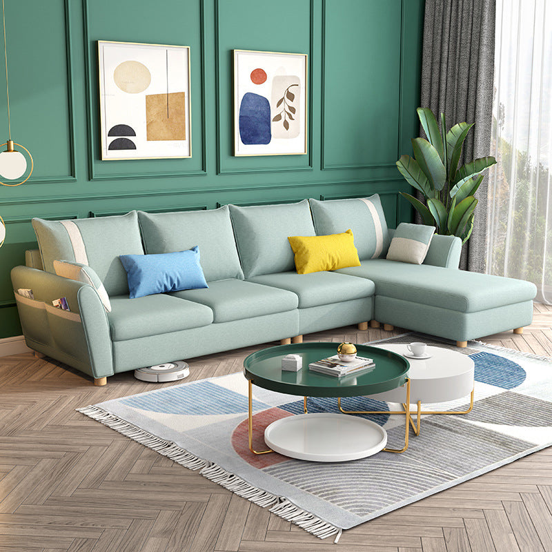 4-seater Sectional with Four Pillows Back and Storage for Apartment