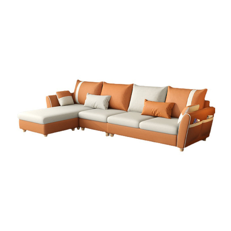 4-seater Sectional with Four Pillows Back and Storage for Apartment