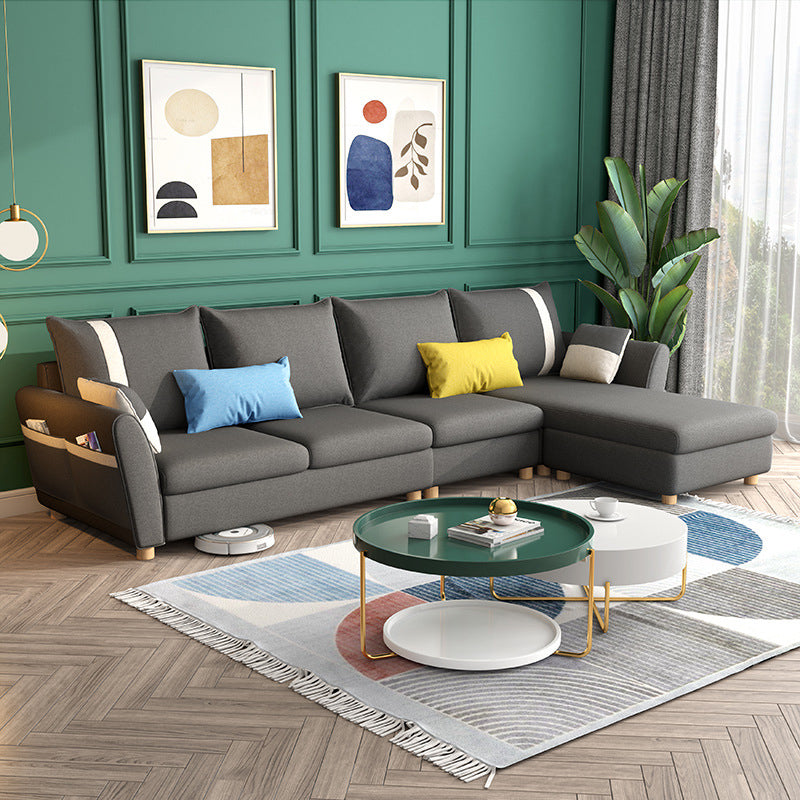 4-seater Sectional with Four Pillows Back and Storage for Apartment