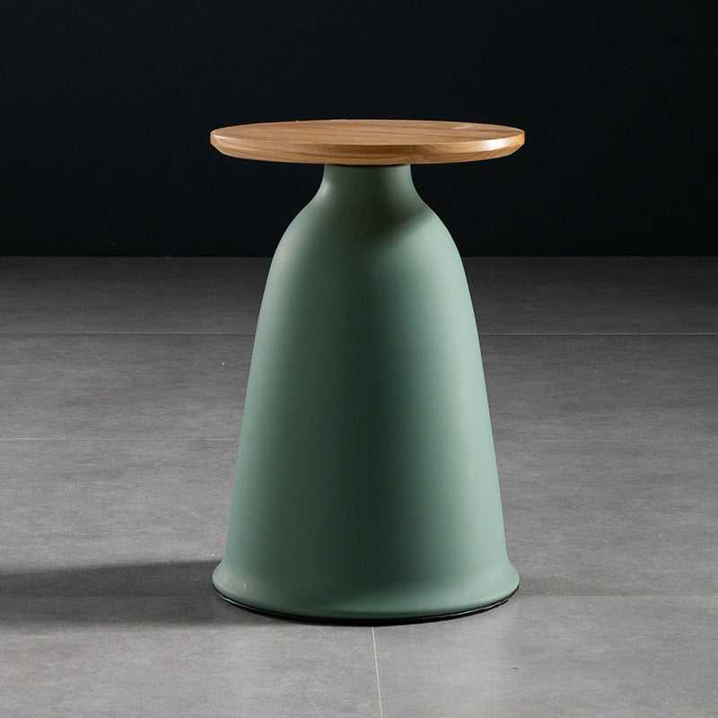Nordic Style Round Coffee Table Wood Color Rubber Wood Top and Metal Base Cocktail Table