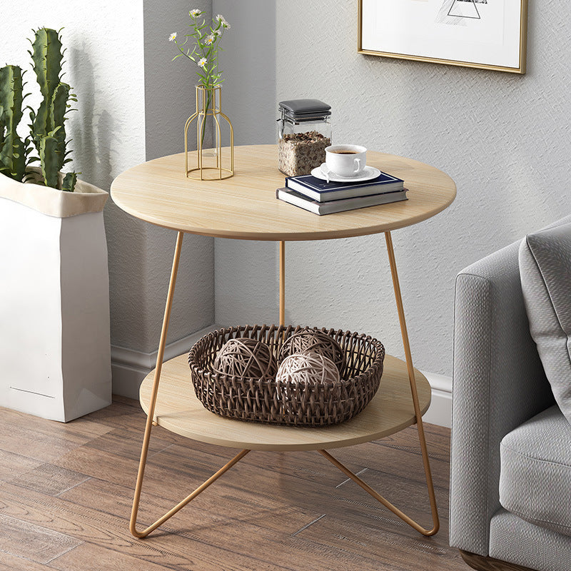 Traditional Style Cocktail Table Artificial Wood with Storage Rack Round Coffee Table