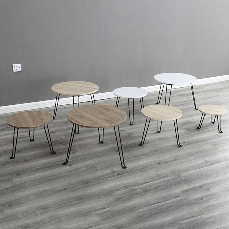 8.6"/12.9"/16.5" Tall Modern 3 Leg Ironcraft Wood Round Top Coffee Table