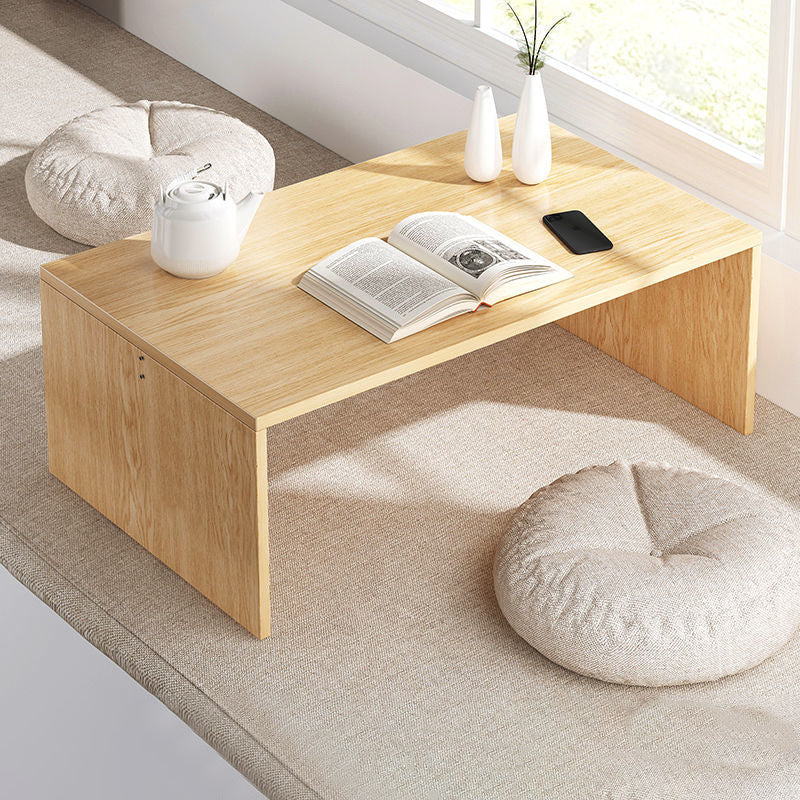 12.5"/15.7" Tall Modern Sled Base Wood Rectangular Table Top Coffee Table