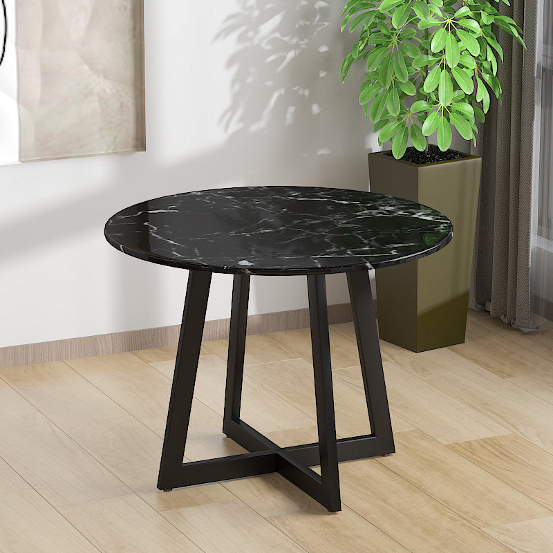 23.6"/27.5" Tall Modern Metal Cross Legs Round Black/White Wood Top Coffee Table