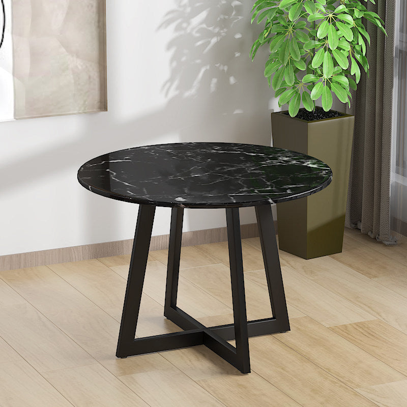 23.6"/27.5" Tall Modern Metal Cross Legs Round Black/White Wood Top Coffee Table