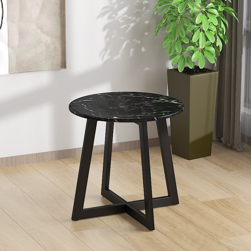 23.6"/27.5" Tall Modern Metal Cross Legs Round Black/White Wood Top Coffee Table