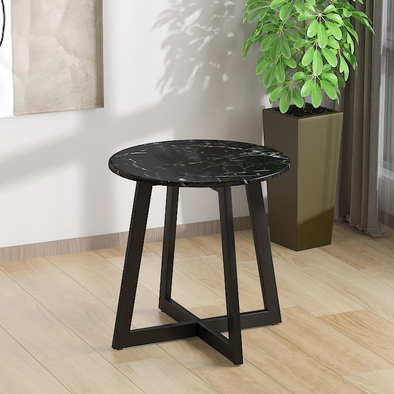 23.6"/27.5" Tall Modern Metal Cross Legs Round Black/White Wood Top Coffee Table