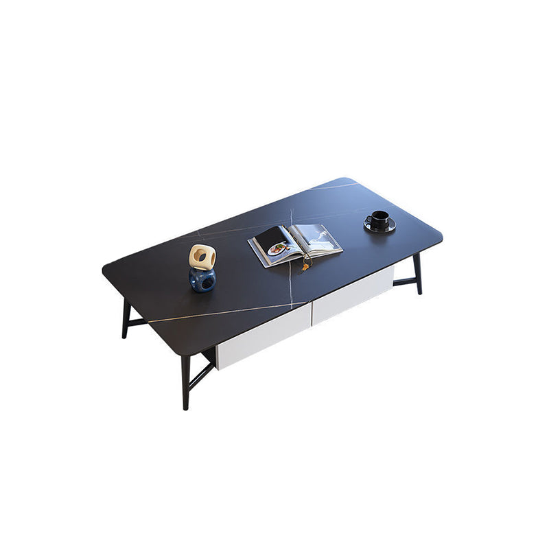 16.5" Tall Modern Ironcraft 4 Legs Slate Black/White Rectangular Top Coffee Table