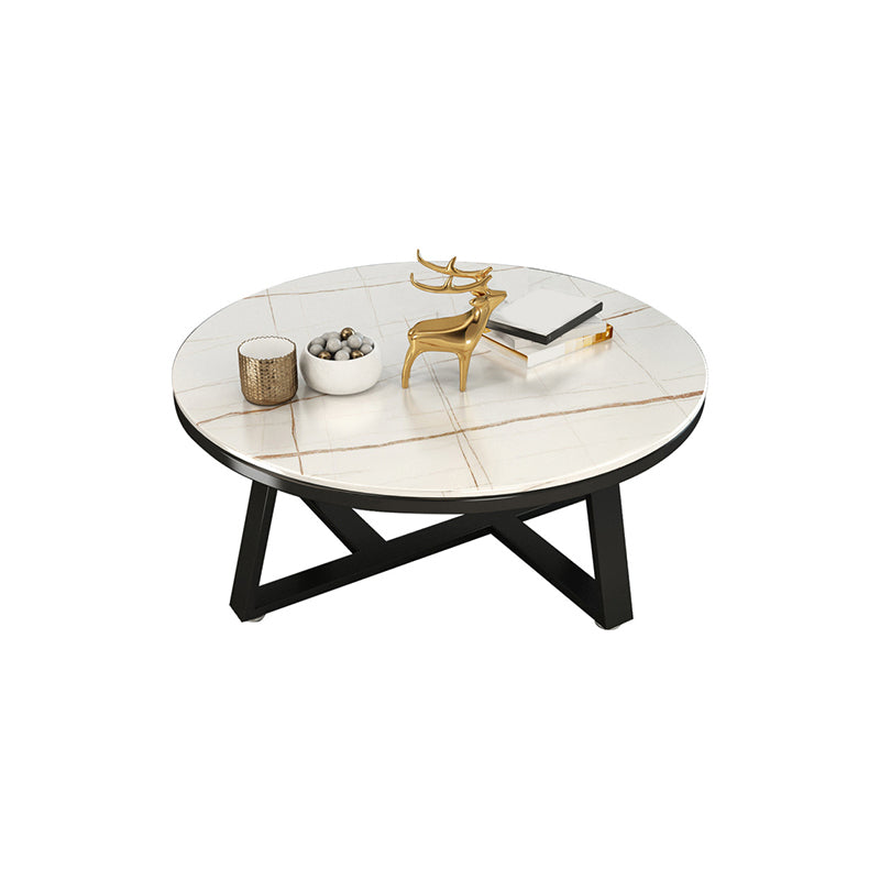 17.7" Tall Modern Cross Leg Cocktail Table Slate Round Top Coffee Table