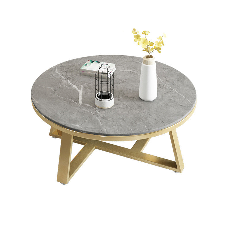 17.7" Tall Modern Cross Leg Cocktail Table Slate Round Top Coffee Table