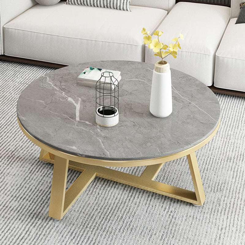 17.7" Tall Modern Cross Leg Cocktail Table Slate Round Top Coffee Table