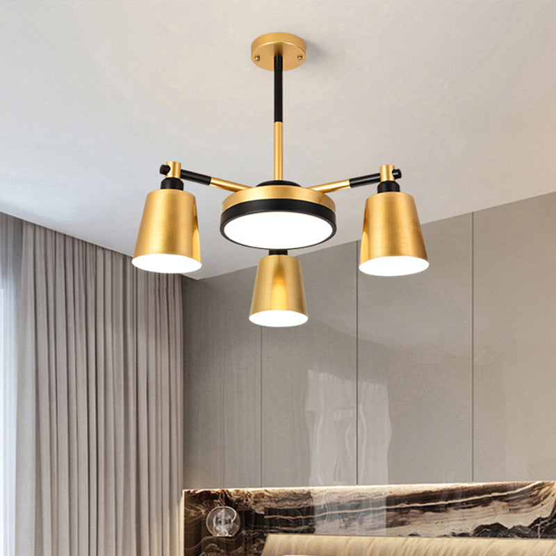 Modernist Barrel and Round Chandelier Iron 3/5/6 Lights Living Room Ceiling Hang Fixture in Gold