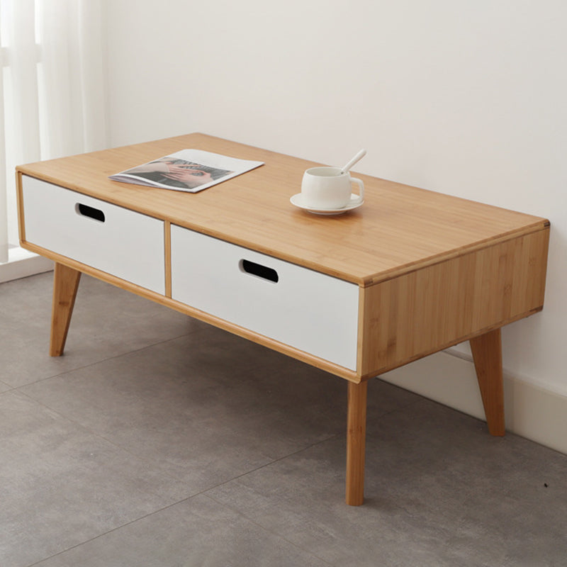 16.9" Tall Modern Wood 4-leg Base Rectangular Coffee Table with Drawers