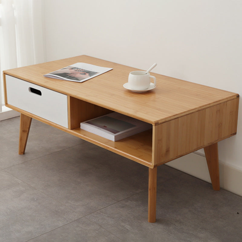 16.9" Tall Modern Wood 4-leg Base Rectangular Coffee Table with Drawers