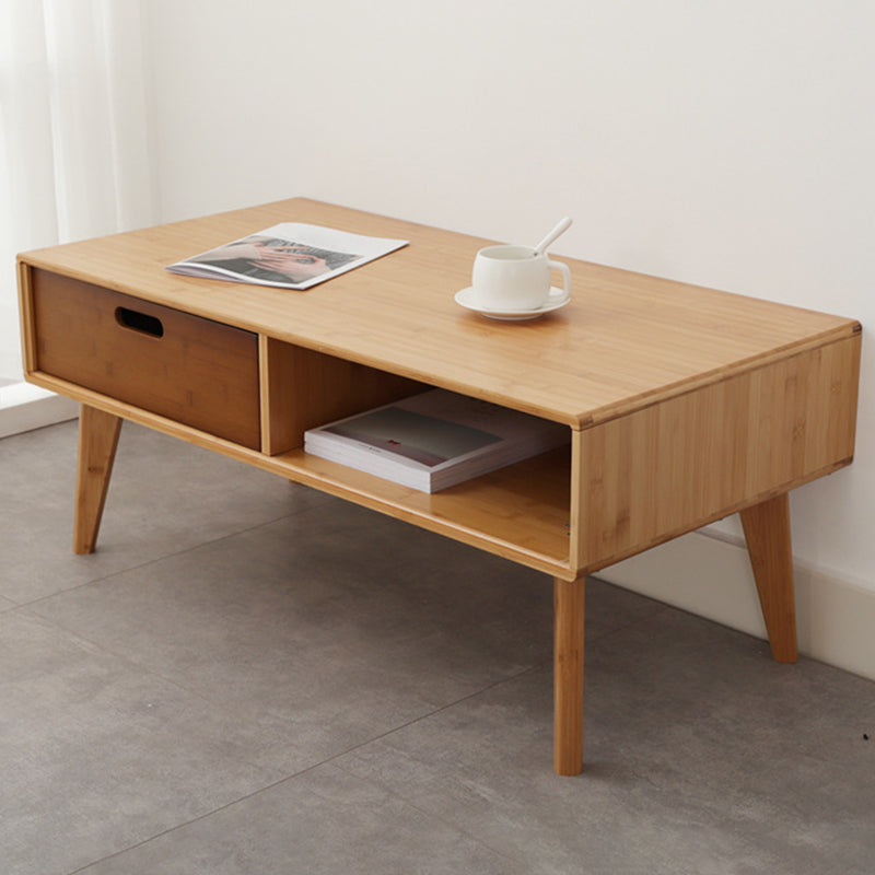 16.9" Tall Modern Wood 4-leg Base Rectangular Coffee Table with Drawers