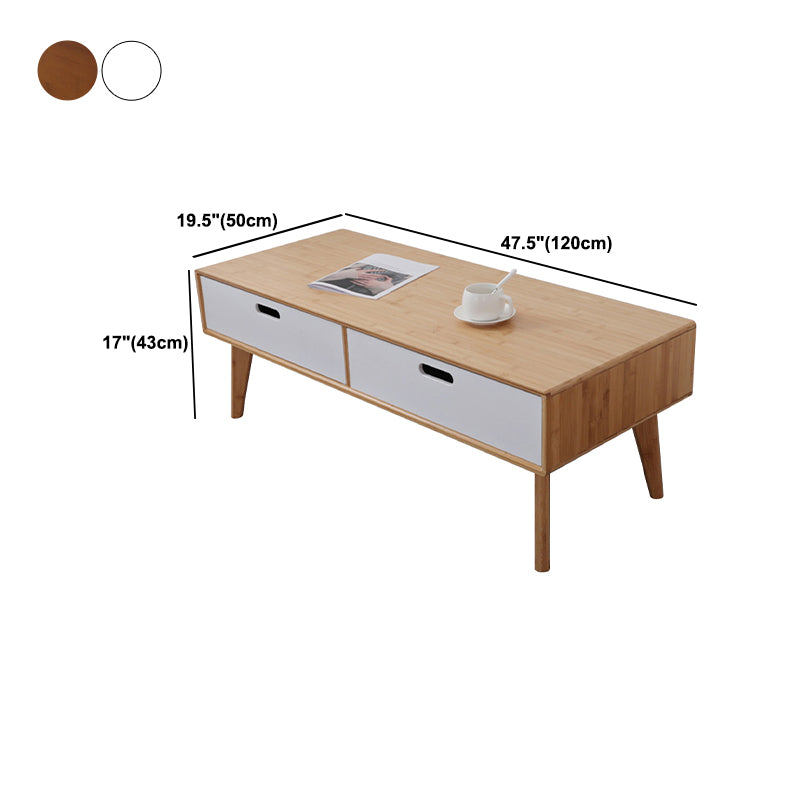 16.9" Tall Modern Wood 4-leg Base Rectangular Coffee Table with Drawers