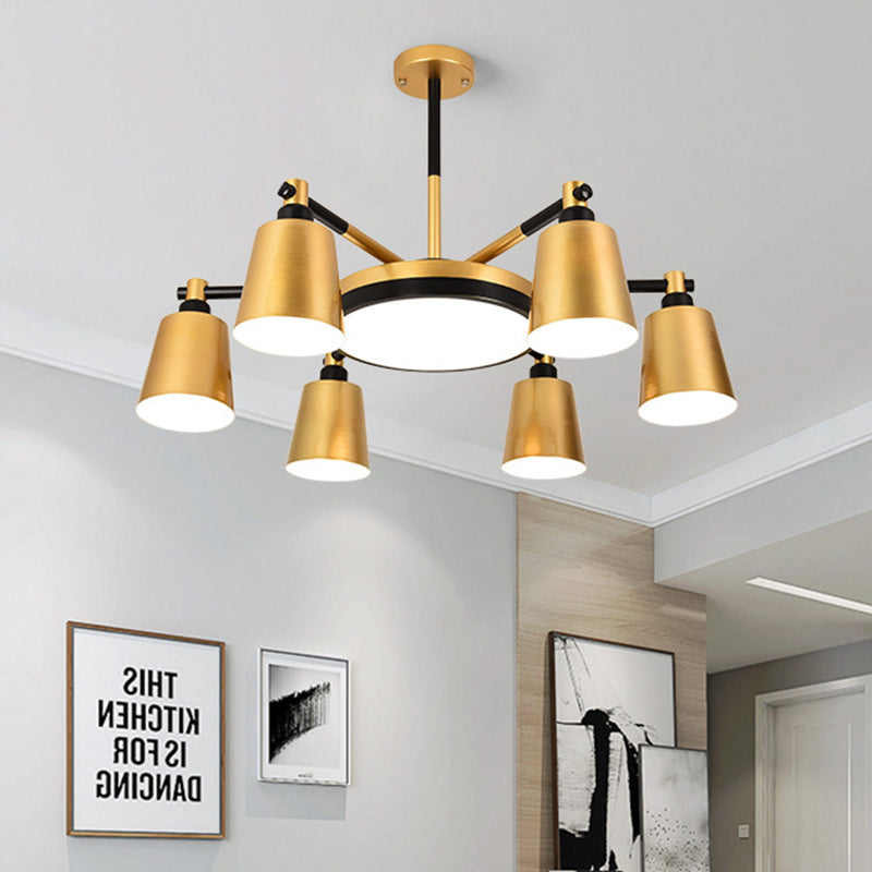 Baril moderniste et chandelier rond Iron 3/5/6 Lights salon plafond plafond s'accompagnement en or