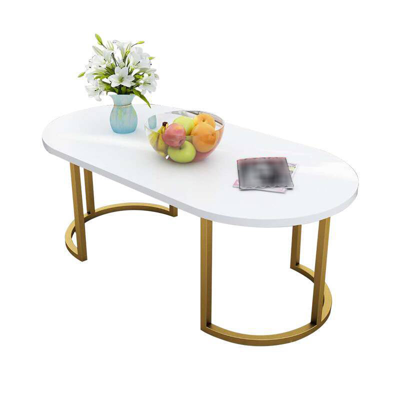 17.7"H Modern Metal Sled Base Wood Oval Coffee Table For Living Room