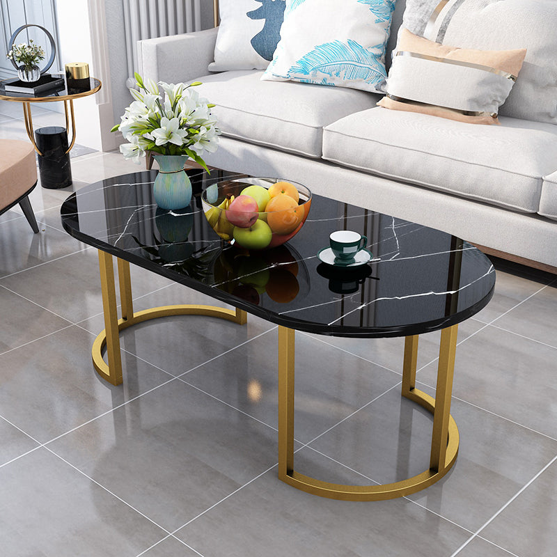 17.7"H Modern Metal Sled Base Wood Oval Coffee Table For Living Room