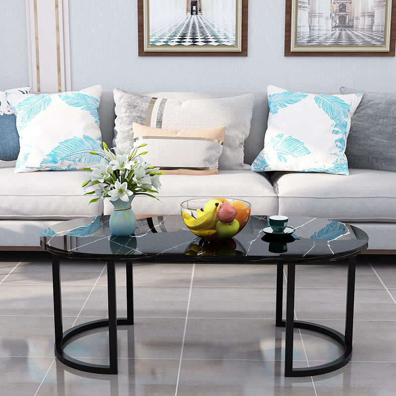 17.7"H Modern Metal Sled Base Wood Oval Coffee Table For Living Room