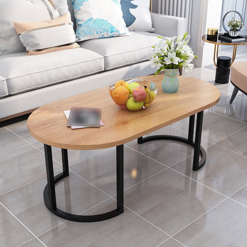 17.7"H Modern Metal Sled Base Wood Oval Coffee Table For Living Room