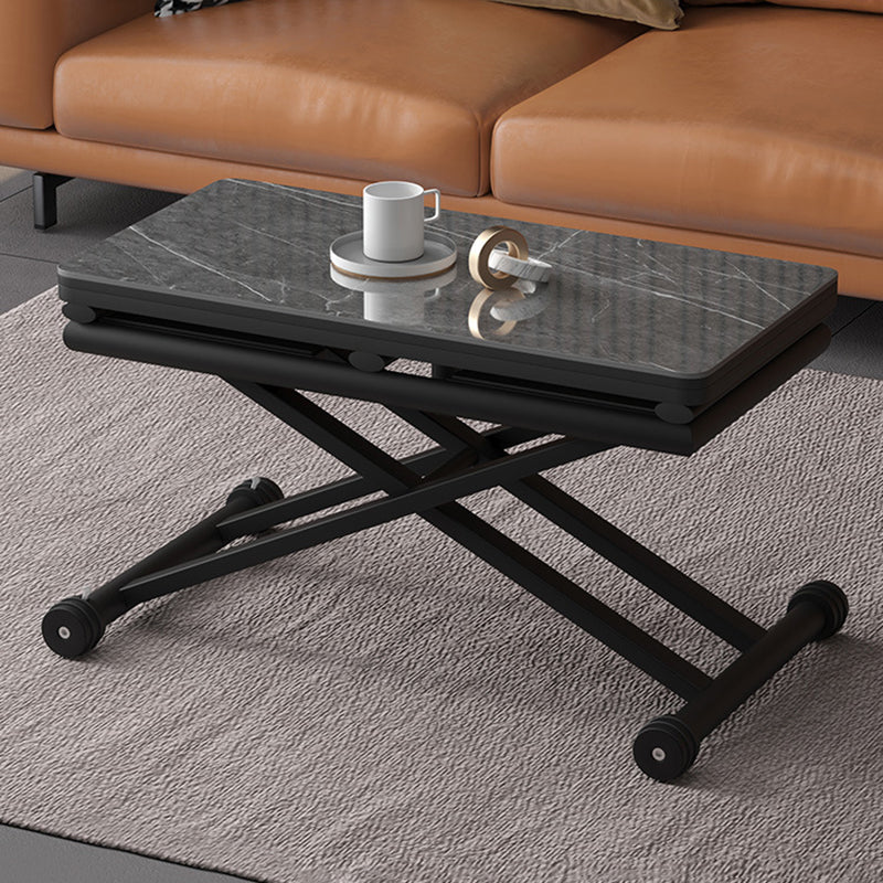 8.6"H Modern Metal Cross Base Glass Rectangular Adjustable Coffee Table